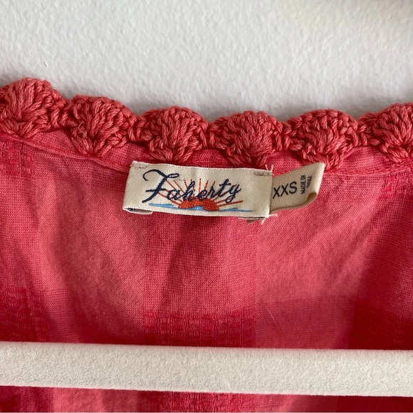 FAHERTY 100% Organic Cotton Margate Short Sleeve Checkered Blouse Size XXS - Picture 4 of 14